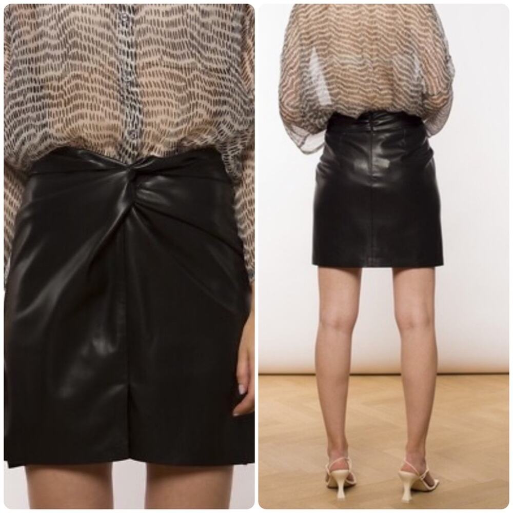 NANUSHKA Milo Sarong Vegan Leather Mini Skirt Black